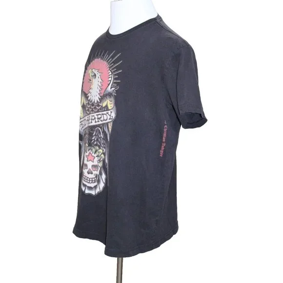 Vintage Ed Hardy T Shirt Mens XL Skull Star Tattoo Art Eagle Black y2k USA - Picture 3 of 7